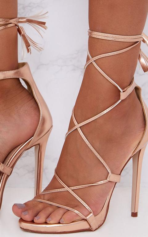 strap up heels gold
