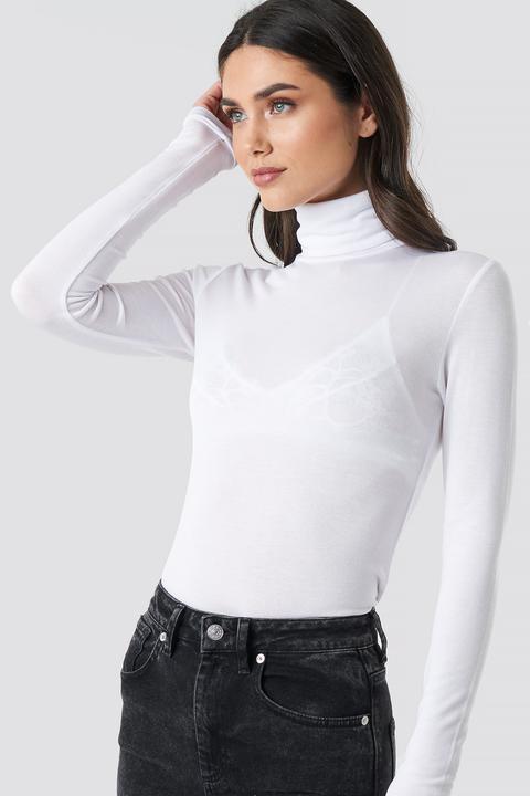 Na-kd Trend Polo Neck Long Sleeve Top - White