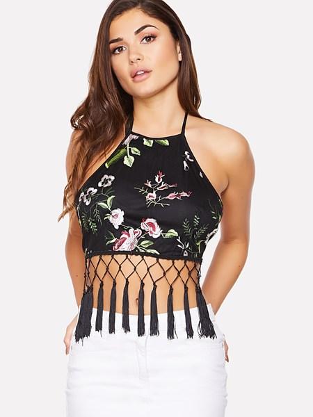 Top Con Nappina Con Nappina Nera A Fiori
