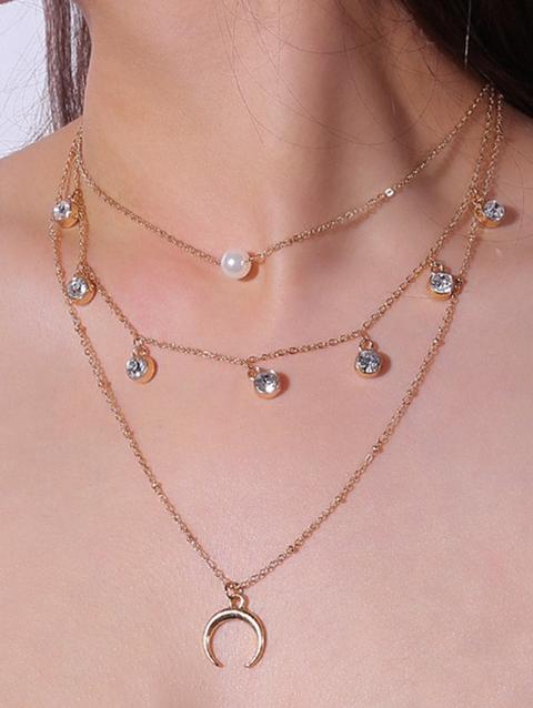 Collana Tribale A Luna A Strati Con Perla Sintetica E Diamante Artificiale