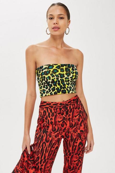 Womens Leopard Print Bandeau Top - Yellow, Yellow