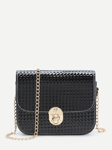 Black Diamond Textured Twist Lock Chain Bag