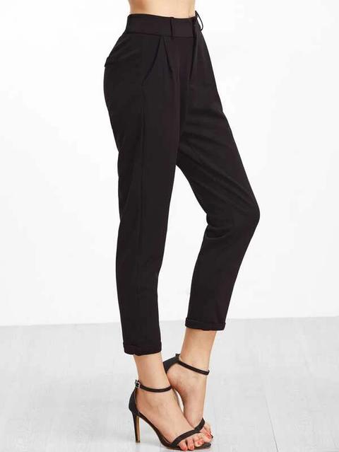 Black Cuffed Patch Pants