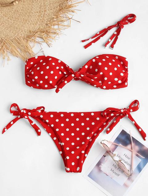 Bikini A Fascia A Pois Black Lava Red