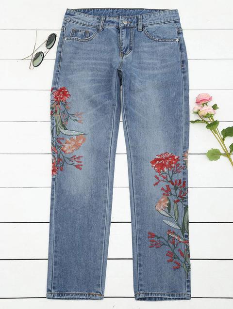 Jeans Lavati Ricamati Floreali