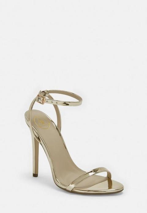 Gold Strappy Barely There Heels, Gold