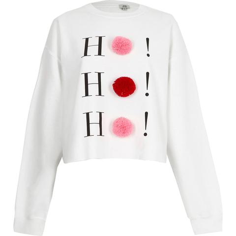 White 'ho Ho Ho' Pom Pom Christmas Sweatshirt