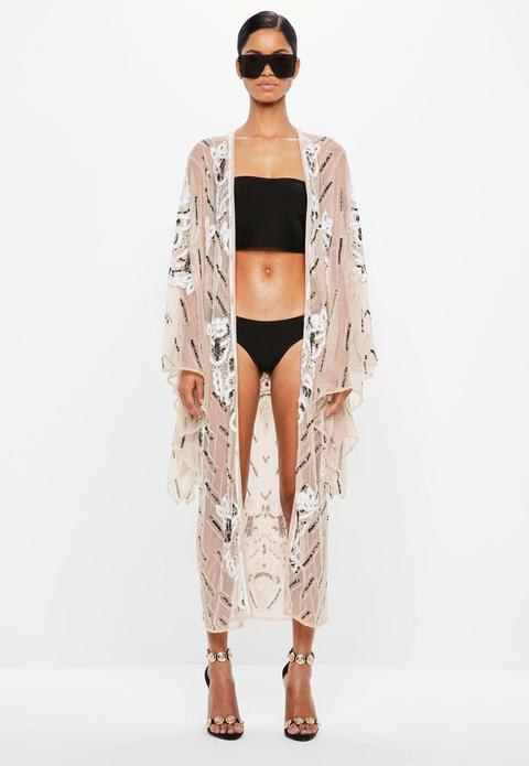 Nude Embellished Kimono Jacket, Nude