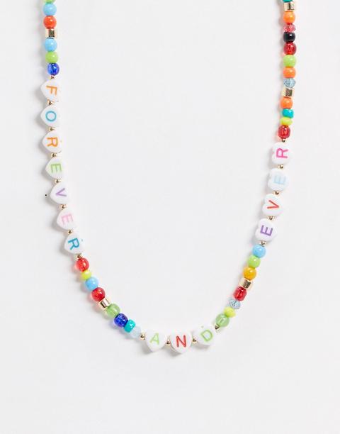 Asos Design - Forever Ever - Collier Avec Lettrage Et Perles Arc-en-ciel-multi