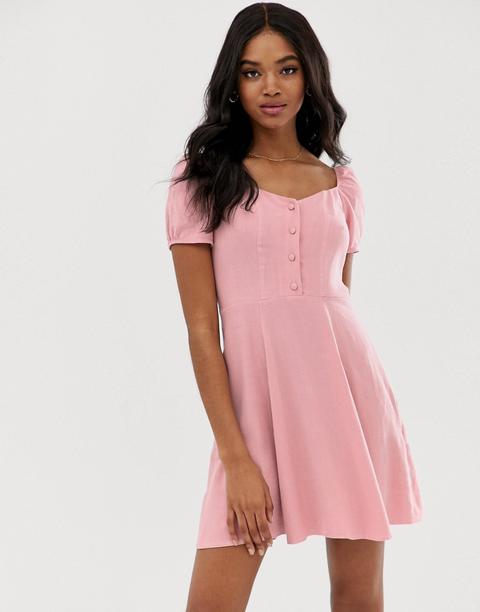 New Look - Prairie - Vestito Con Scollo Quadrato Rosa Cipria - Rosa