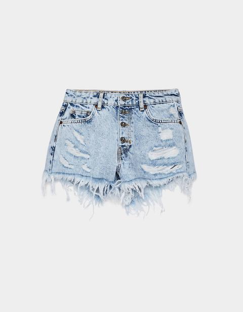 Shorts In Denim Con Bottoni