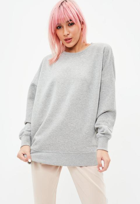 Grey Loopback Oversized Crew Neck Sweatshirt, Grey