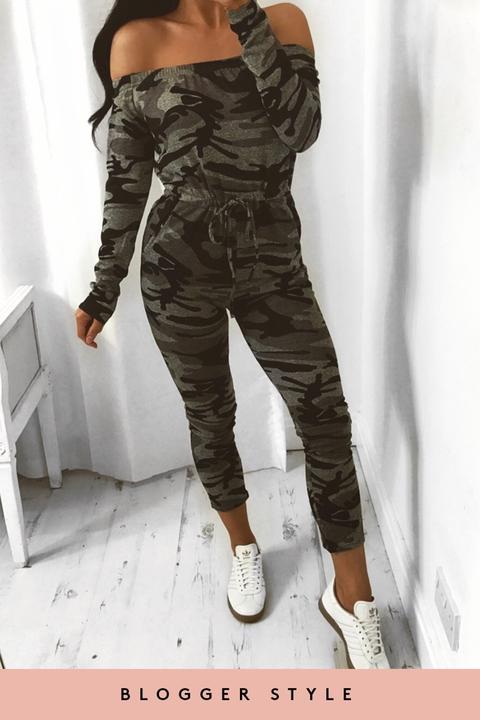 Savanna Camo Bardot Lounge Jumpsuit