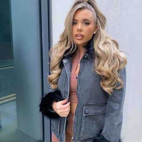 Black Faux Fur Trim Denim Jacket