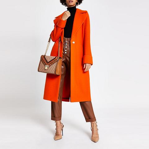 Orange Longline Single Breasted Coat from River Island on 21