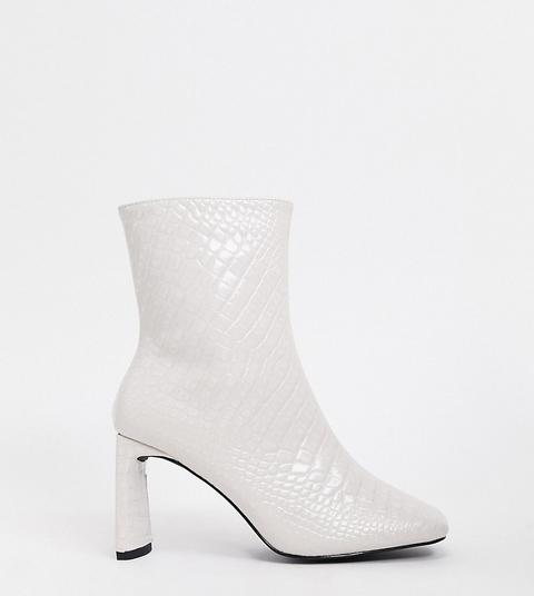 Z_code_z Exclusive Reese Vegan Square Toe Boots In Bone Croc-white