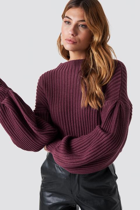Na-kd Balloon Sleeve Knitted Sweater - Purple