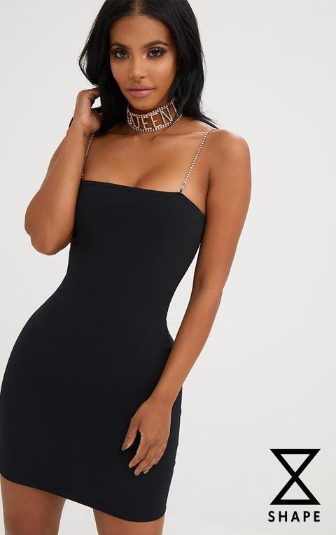 Shape Black Diamante Strap Bodycon Dress