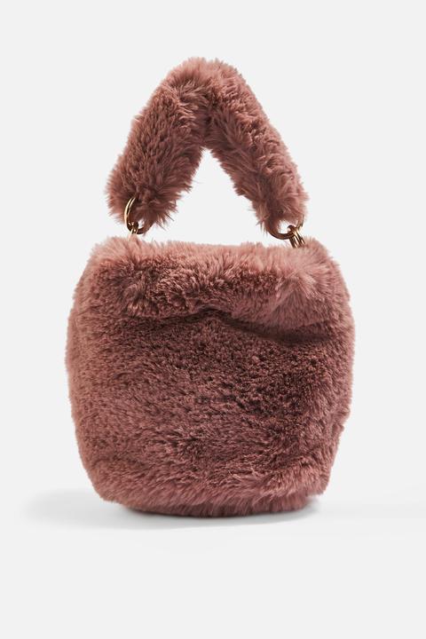 Womens Teddy Faux Fur Bucket Bag - Pink, Pink