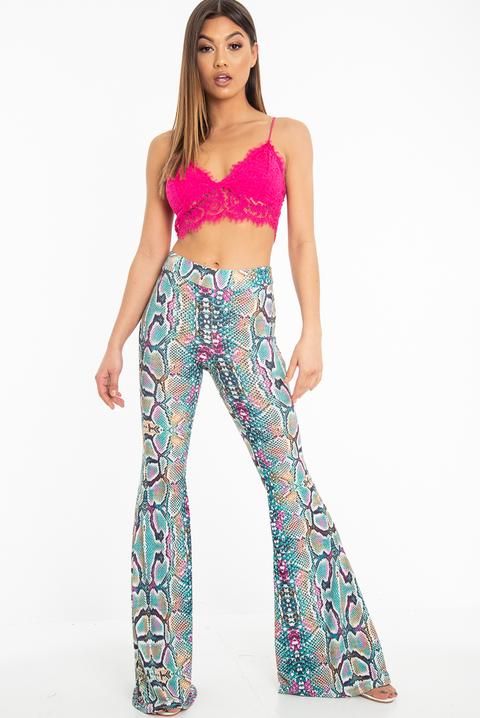 Green Purple Yellow Snake Print Flared 