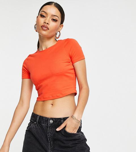 Asos Design Petite Fitted Crop T-shirt In Tomato-red