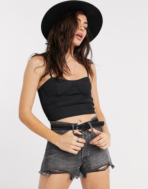 Bershka Corset Cami Crop Top In Black