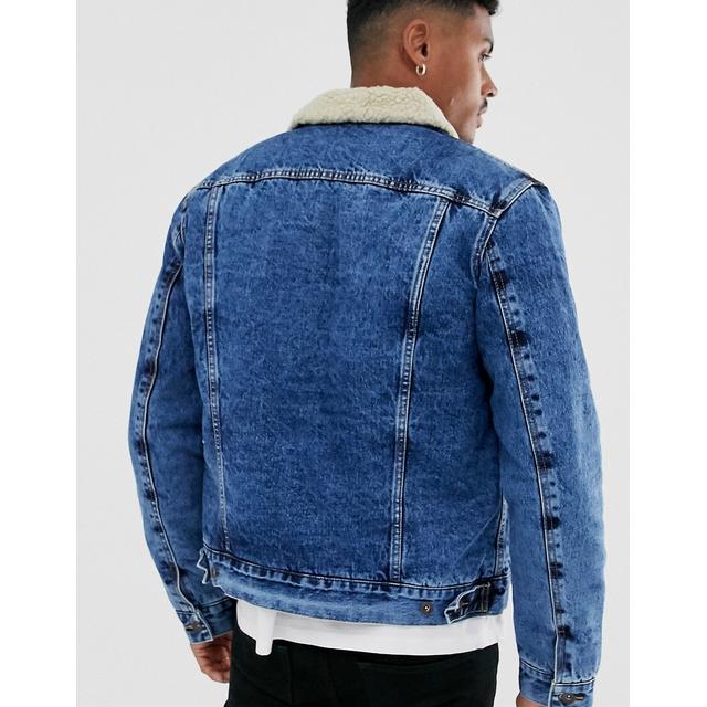 topman blue borg denim jacket