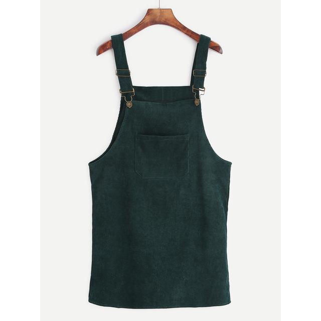 Dark Green Corduroy Overall Dress With ...