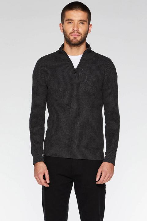 Charcoal 1/2 Zip Woven Jumper