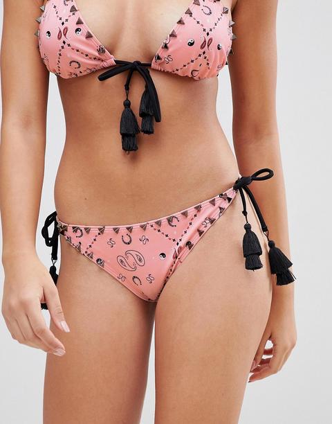 Braguitas De Bikini Anudadas A Los Lados Con Tachuelas Y Estampado Western Estilo Bandana De Asos Design