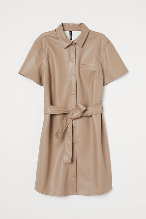 Imitation Leather Dress - Brown