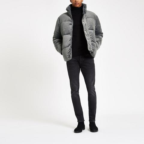 Grey velvet clearance puffer jacket