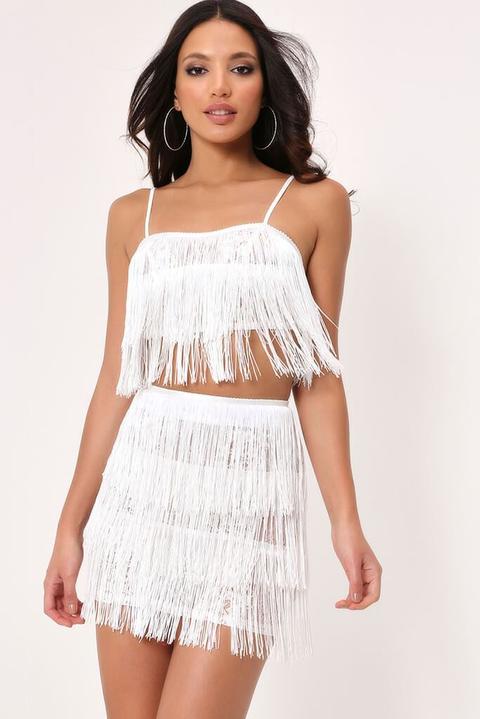 White Fringe & Lace Mini Skirt