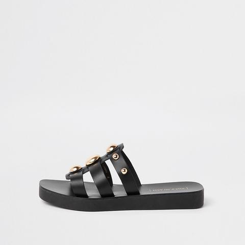 Black Leather Studded Mule Sandal