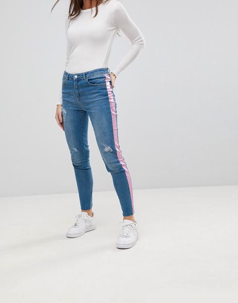 Chorus - Jeans Skinny Con Riga Laterale Rosa Laminata - Blu