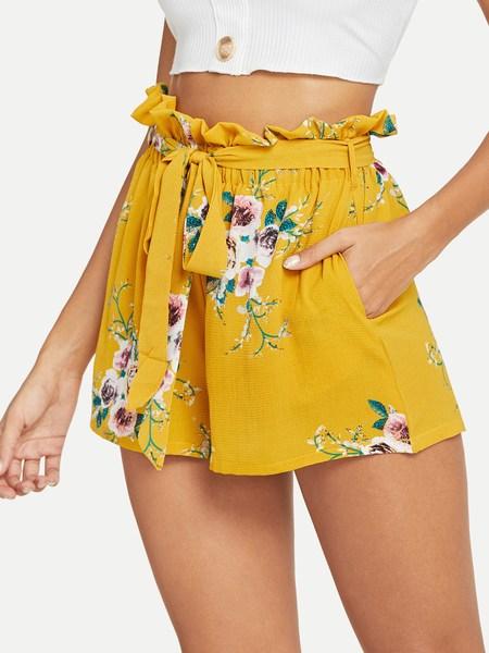 Pantaloncini Con Cintura Con Stampa Floreale A Vita Arricciata