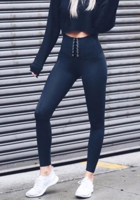 Legging Elastico Push Up Stretch Yoga Sport Casuale Calzino Nero