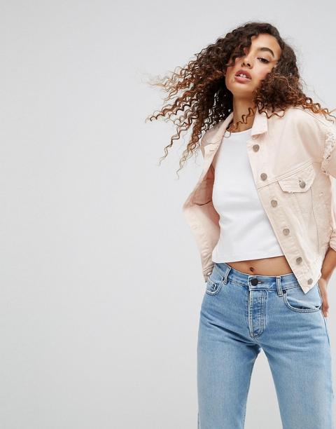 Asos Denim - Giacca Di Jeans Rosa Slavato Con Strappi - Blu