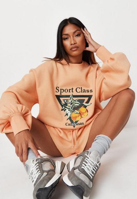 Orange Sport Class Embroidered Oversized Sweatshirt, Orange