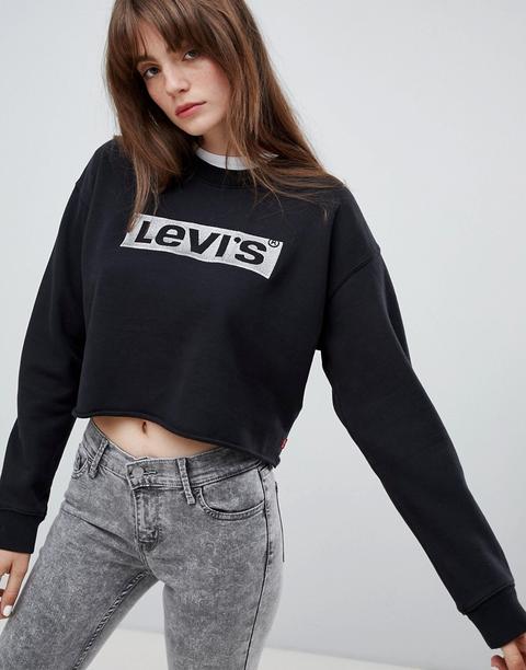 Sudadera Negra Deportiva Con Logo Y Borde Sin Rematar De Levi's