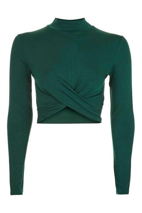 Long Sleeve Twist Front Crop Top