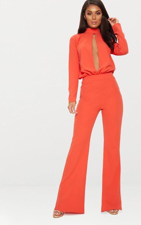 Bright Orange Keyhole Cut Out Jumpsuit