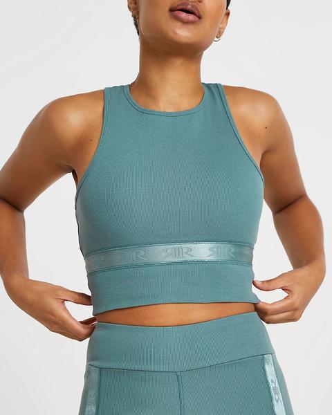 Intimates Green Ribbed Racer Crop Top