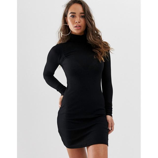 black high neck bodycon mini dress