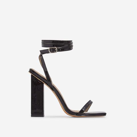 Lauve Lace Up Square Toe Block Heel In Black Patent, Black