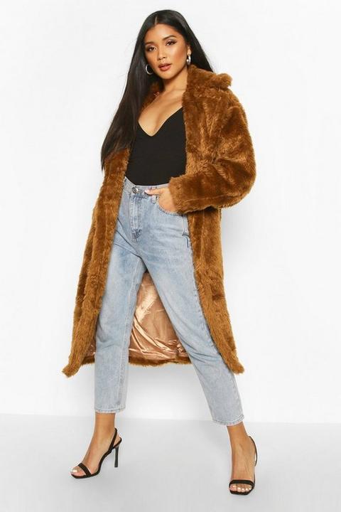 Womens Oversized Teddy Faux Fur Coat - Brown - 8, Brown