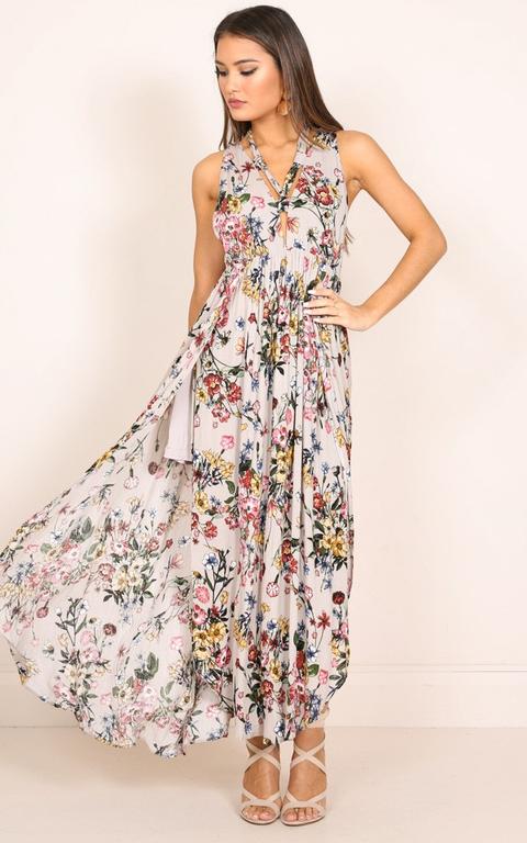 Intoxicate Me Maxi Dress In Beige Floral