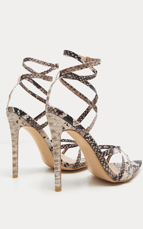 Snake Print Strappy Point Toe Sandal