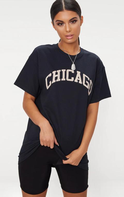 Black Chicago Slogan Oversized T Shirt