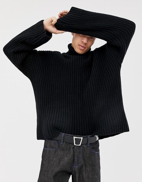 Asos White Oversized Jumper In Chunky Black Knit - Black